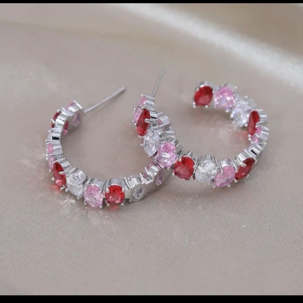 Gorgeous Silver Plated Ruby Clear Crystal Earring… - image 2